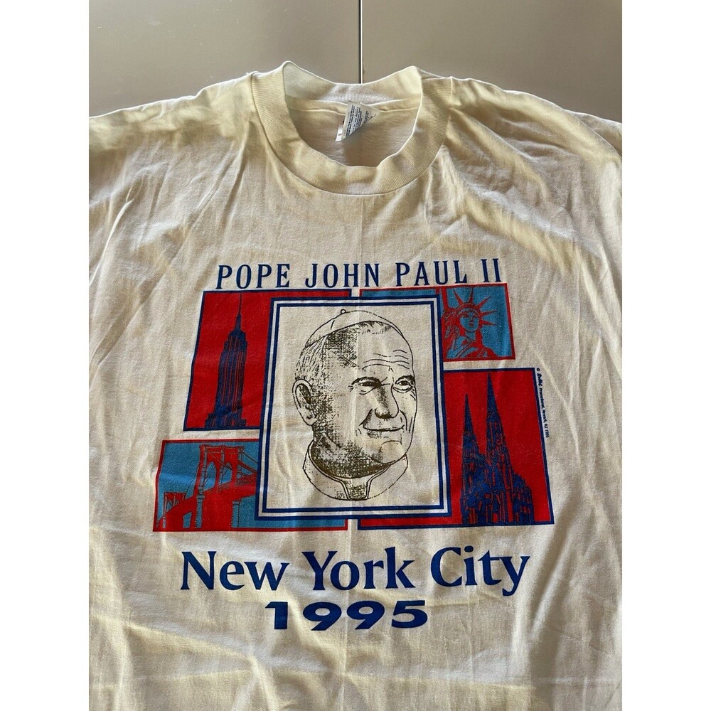 RARE - 1995 Pope John Paul II NYC Commemorative T-Shirt Large Single Seam
